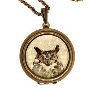 Horned Owl Photo Locket Necklace Hoot Ornithology Bird NWT